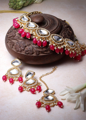 Pink Alloy Glossy Jewellery Set