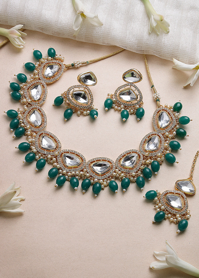 Green Alloy Glossy Jewellery Set