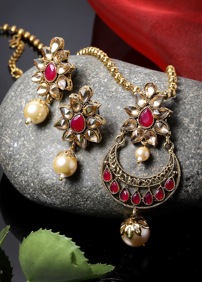 Red Alloy Glossy Jewellery Set