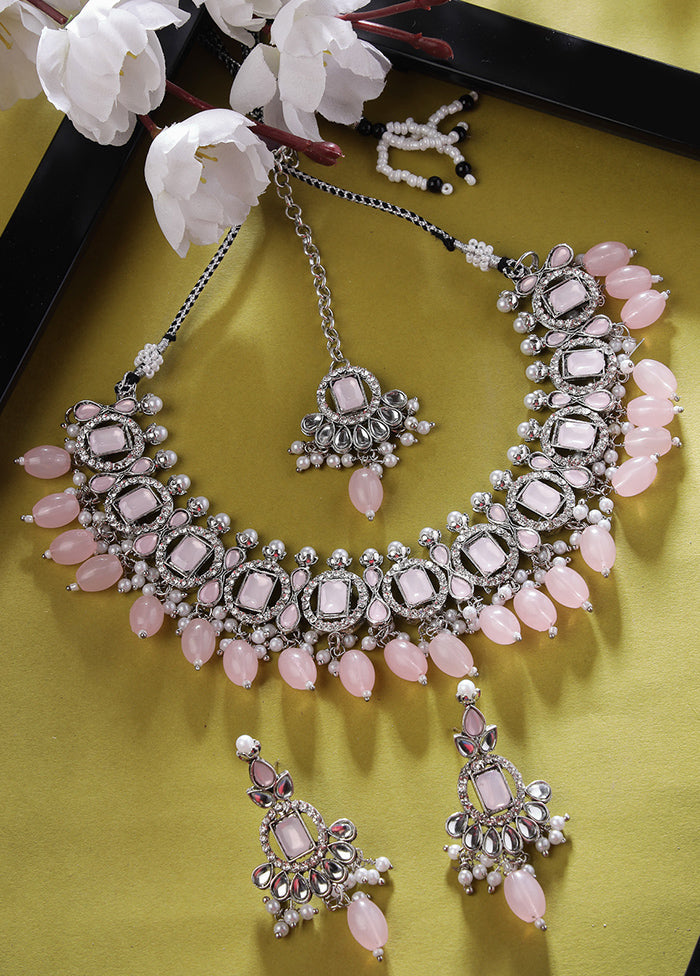 Pink Alloy Glossy Jewellery Set