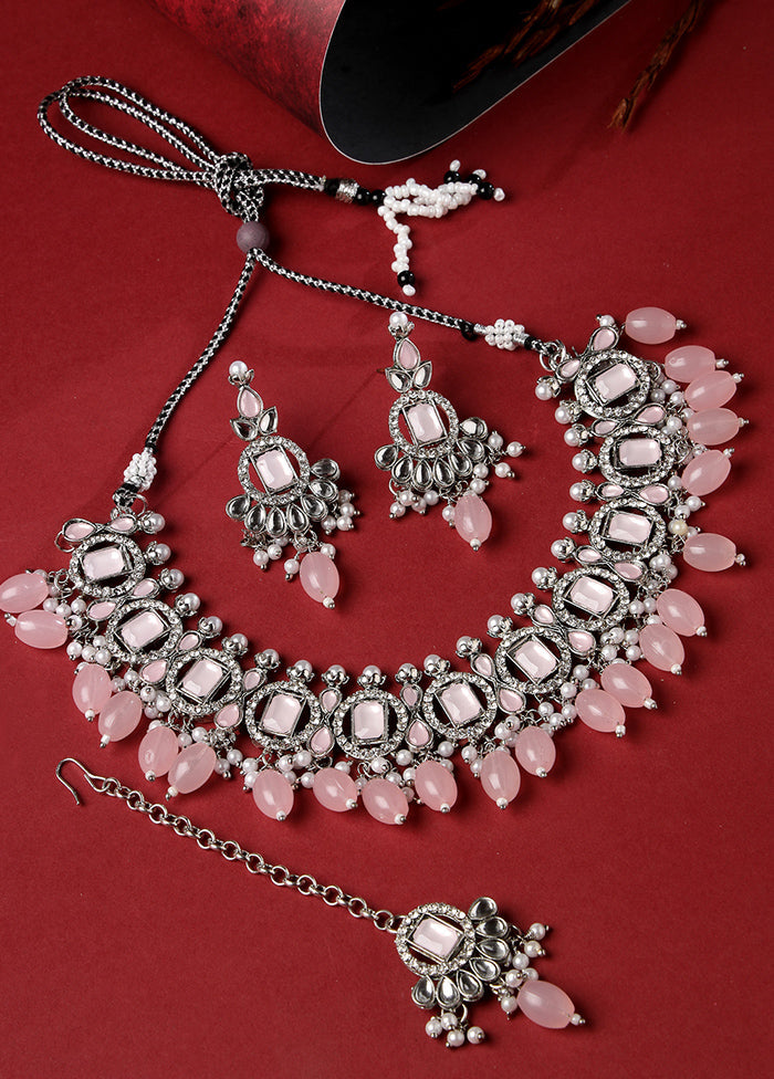 Pink Alloy Glossy Jewellery Set