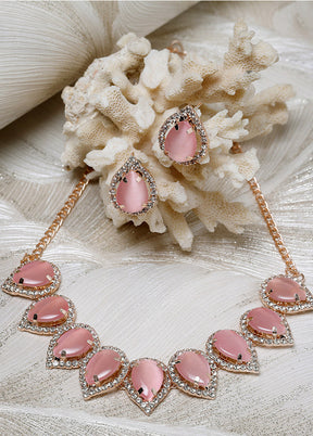 Pink Alloy Glossy Jewellery Set