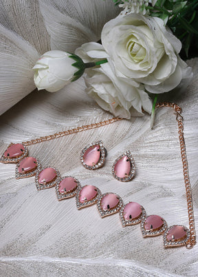 Pink Alloy Glossy Jewellery Set