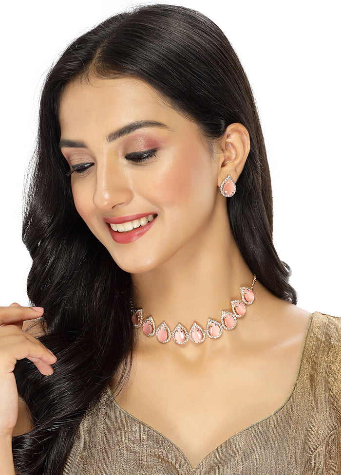 Pink Alloy Glossy Jewellery Set