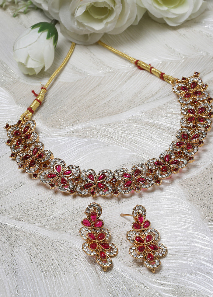 Pink Alloy Glossy Jewellery Set