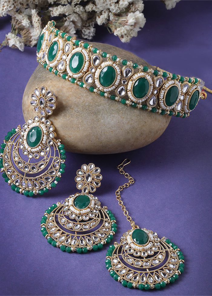 Green Alloy Glossy Jewellery Set