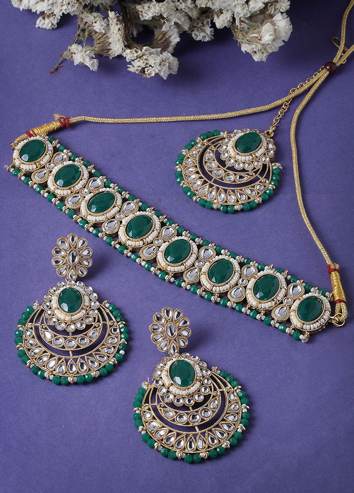 Green Alloy Glossy Jewellery Set