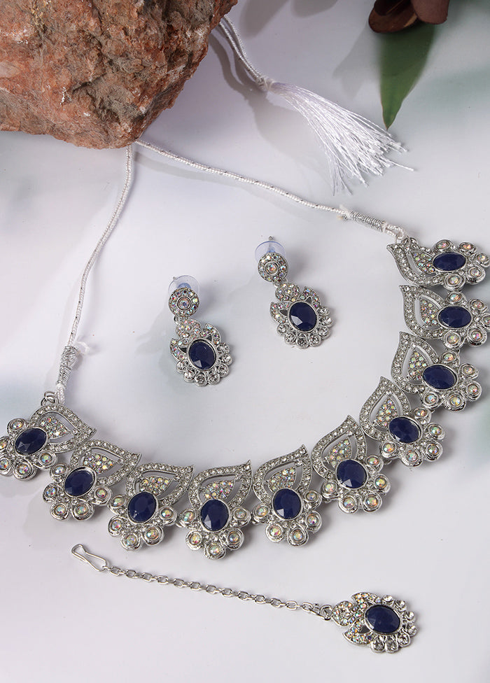 Blue Alloy Glossy Jewellery Set