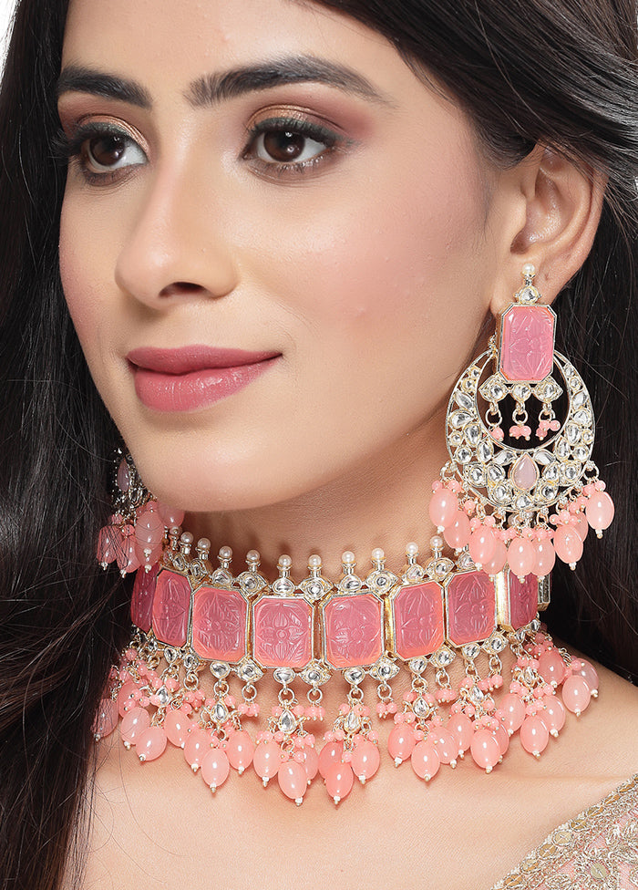 Pink Alloy Glossy Jewellery Set