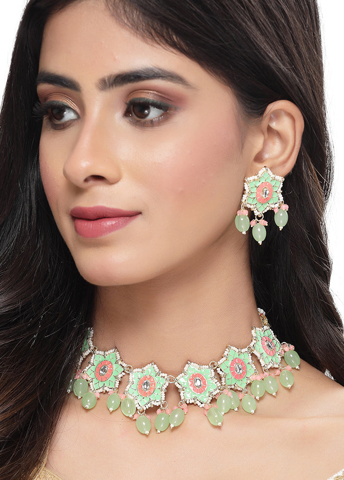 Green Alloy Glossy Jewellery Set