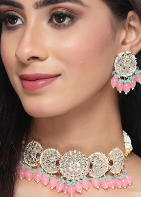 Pink Alloy Glossy Jewellery Set