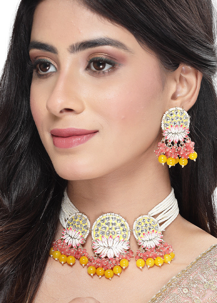 Pink Alloy Glossy Jewellery Set