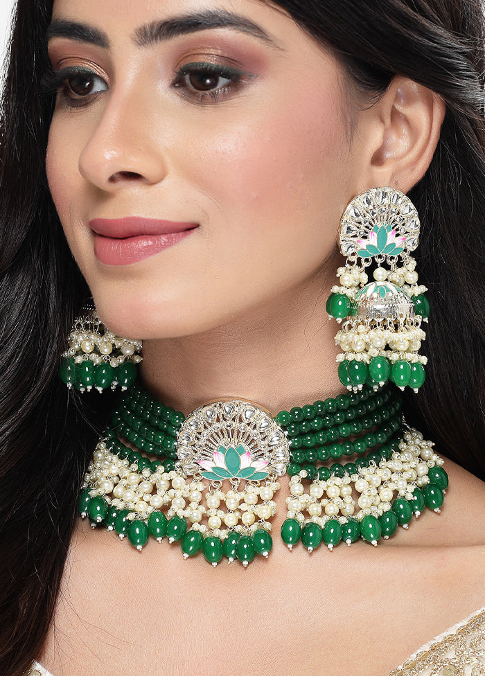 Green Alloy Glossy Jewellery Set