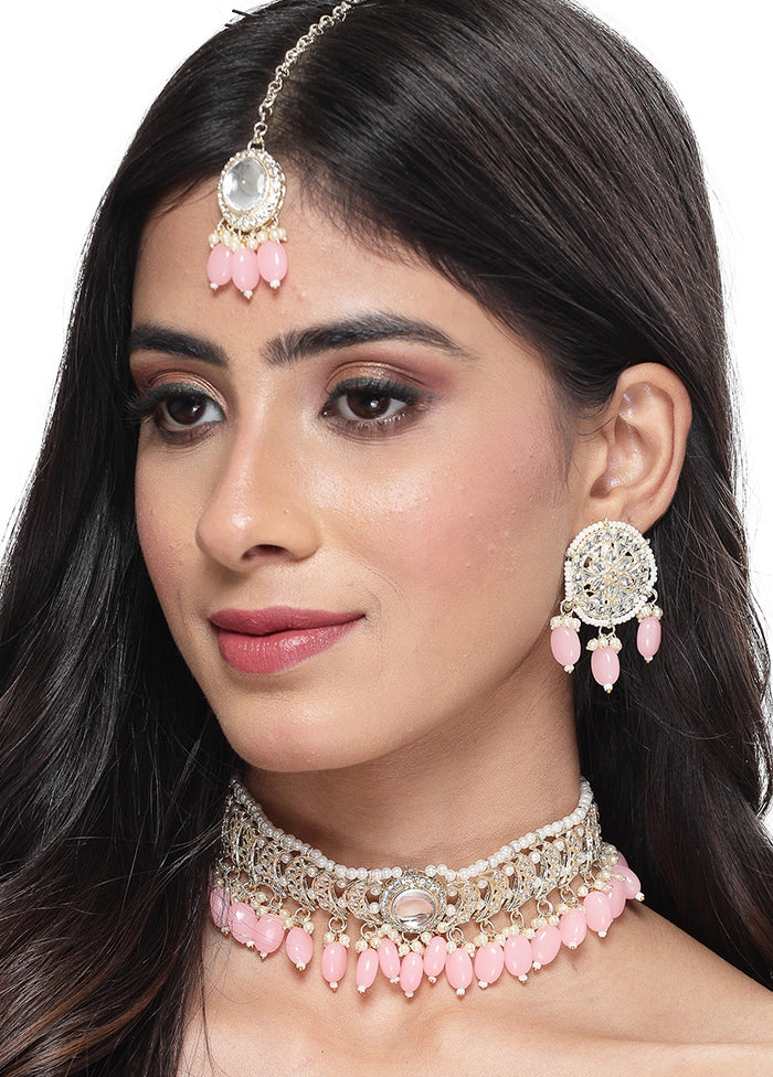 Pink Alloy Glossy Jewellery Set