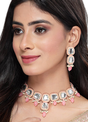 Pink Alloy Glossy Jewellery Set