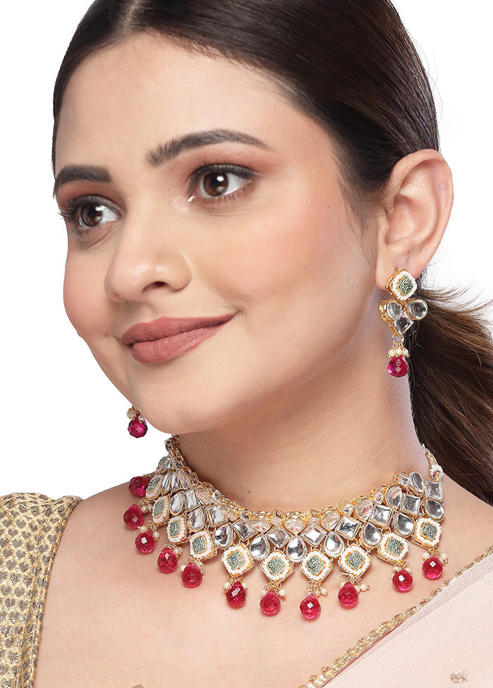 Maroon Alloy Glossy Jewellery Set