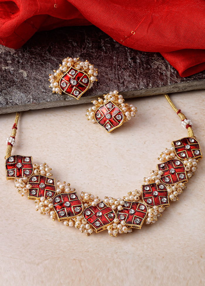 Maroon Alloy Glossy Jewellery Set