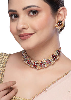 Maroon Alloy Glossy Jewellery Set