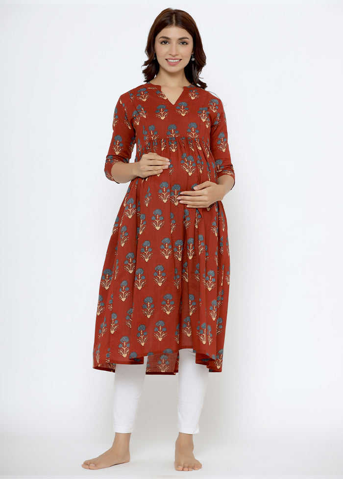 Maroon Pure Readymade Cotton Maternity Kurti - Indian Silk House Agencies