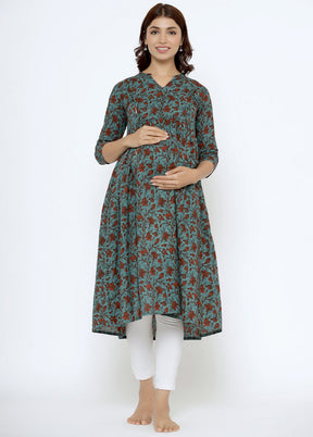 Peacock Blue Pure Readymade Cotton Maternity Kurti - Indian Silk House Agencies