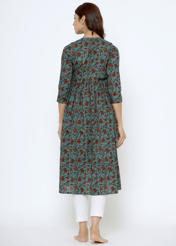 Peacock Blue Pure Readymade Cotton Maternity Kurti - Indian Silk House Agencies