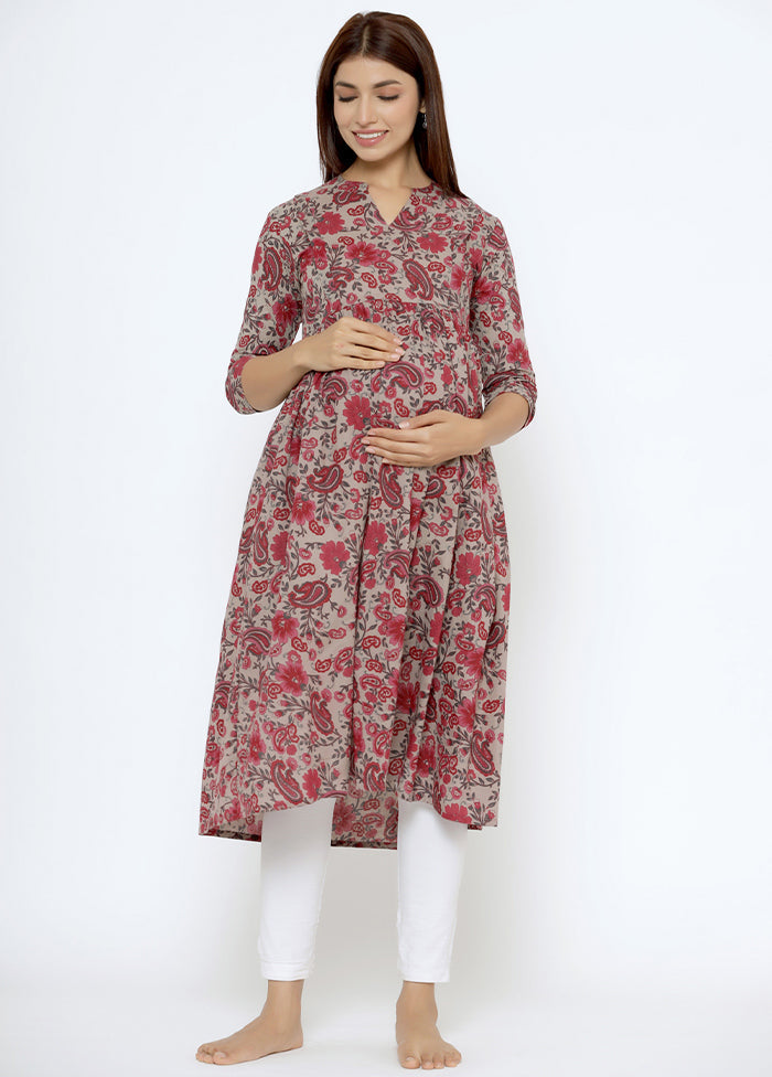 Grey Pure Readymade Cotton Maternity Kurti - Indian Silk House Agencies