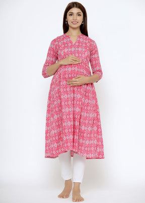 Pink Pure Readymade Cotton Maternity Kurti - Indian Silk House Agencies