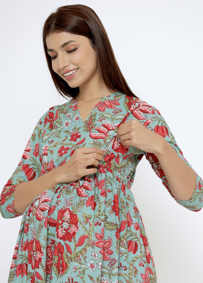 Turquoise Pure Readymade Cotton Maternity Kurti - Indian Silk House Agencies