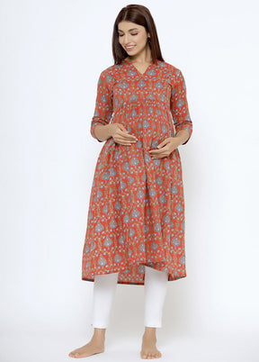 Red Pure Readymade Cotton Maternity Kurti - Indian Silk House Agencies