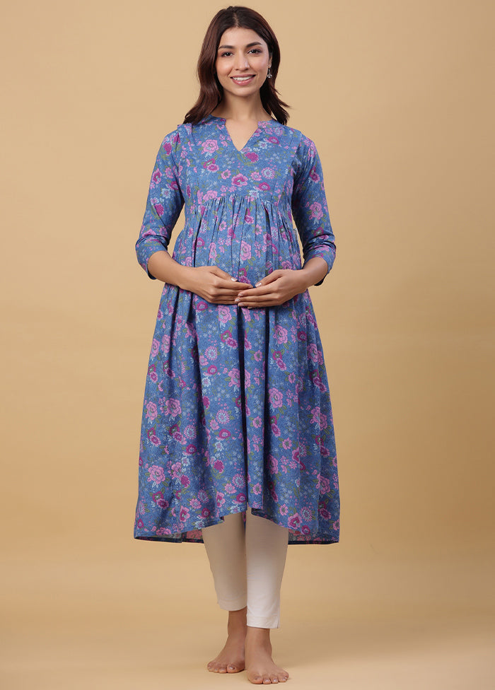 Blue Pure Readymade Cotton Maternity Kurti - Indian Silk House Agencies