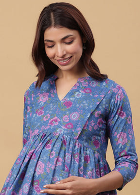 Blue Pure Readymade Cotton Maternity Kurti - Indian Silk House Agencies