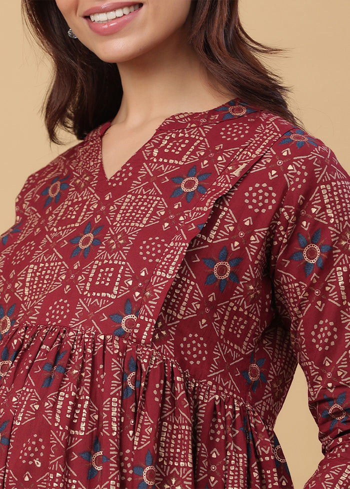 Maroon Pure Readymade Cotton Maternity Kurti - Indian Silk House Agencies