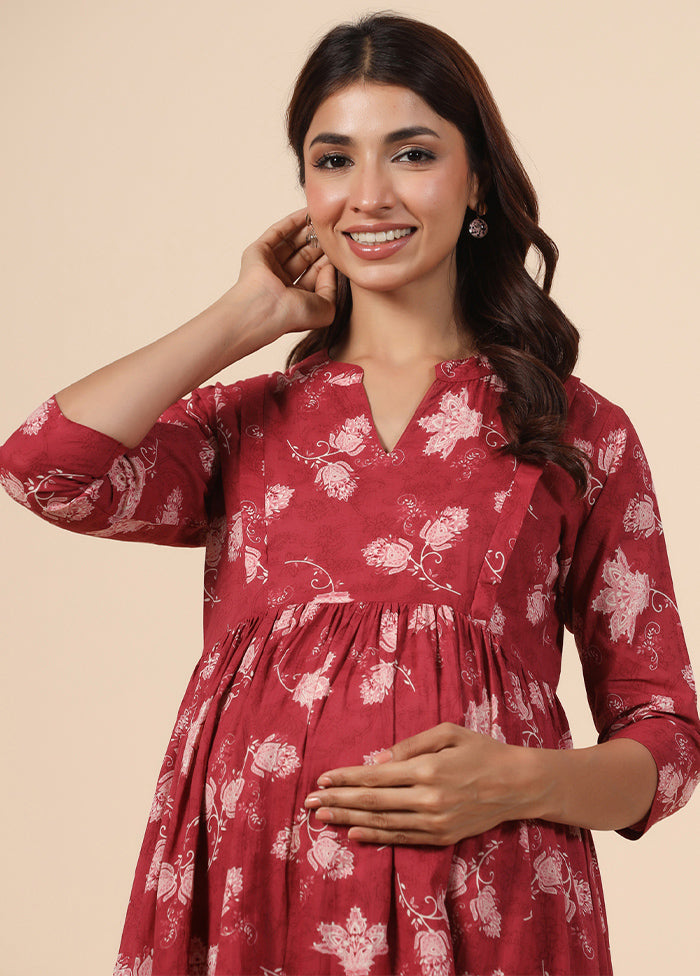 Red Pure Readymade Cotton Maternity Kurti - Indian Silk House Agencies