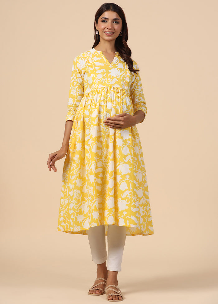 Yellow Pure Readymade Cotton Maternity Kurti - Indian Silk House Agencies