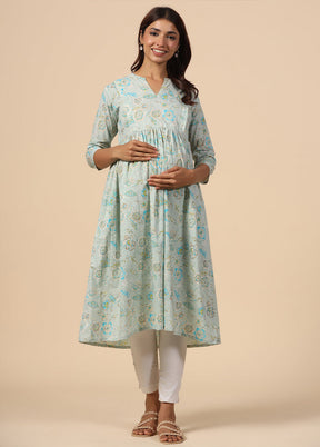 Light Sea Green Pure Readymade Cotton Maternity Kurti - Indian Silk House Agencies