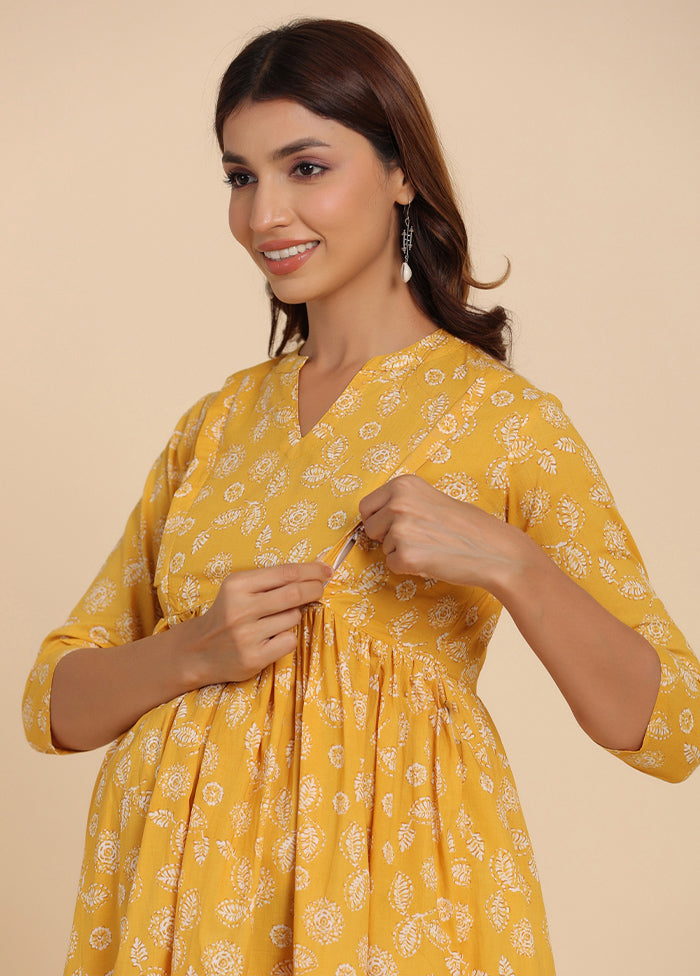 Mustard Pure Readymade Cotton Maternity Kurti - Indian Silk House Agencies