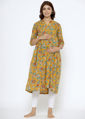 Mustard Pure Readymade Cotton Maternity Kurti - Indian Silk House Agencies