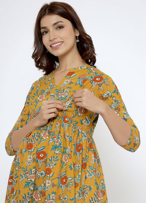 Mustard Pure Readymade Cotton Maternity Kurti - Indian Silk House Agencies