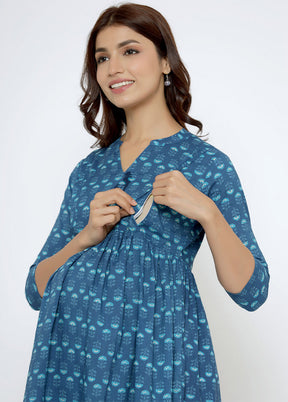 Blue Pure Readymade Cotton Maternity Kurti - Indian Silk House Agencies