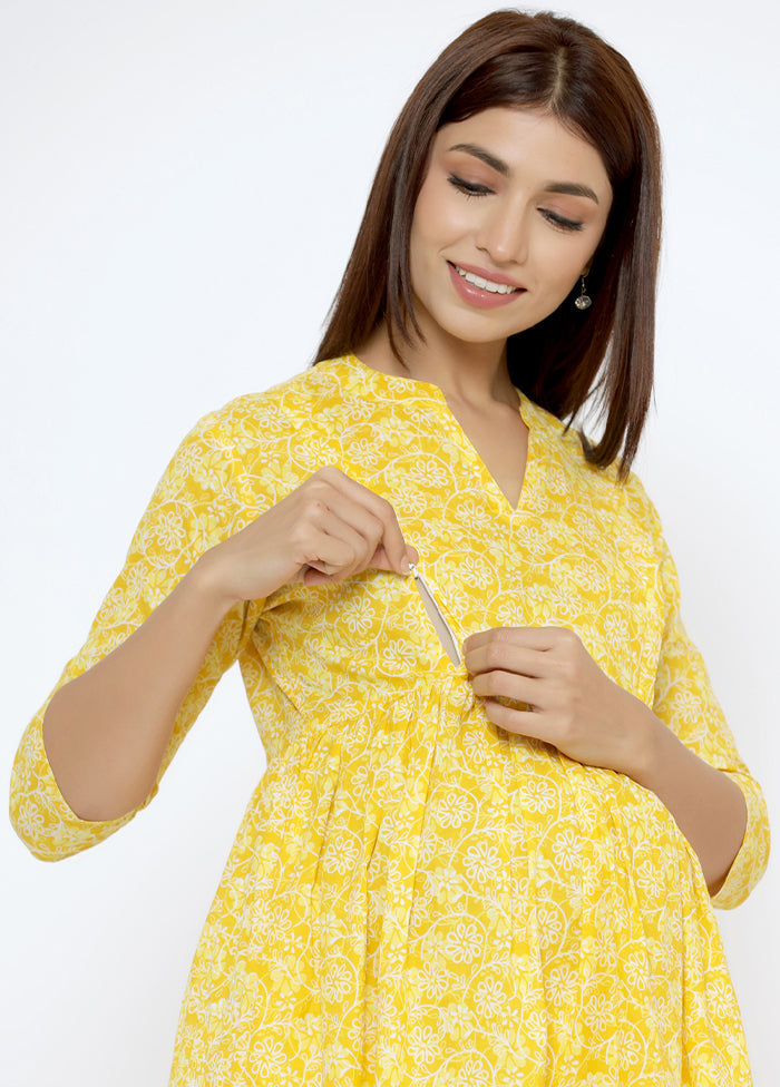 Yellow Pure Readymade Cotton Maternity Kurti - Indian Silk House Agencies