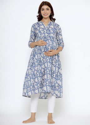 Blue Pure Readymade Cotton Maternity Kurti - Indian Silk House Agencies