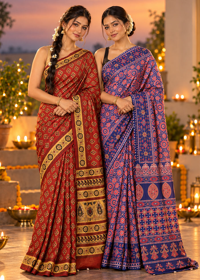 Navratna Duo – Rust & Multicolor Printed Silk Sarees