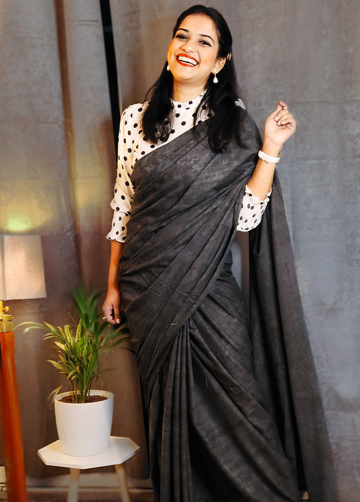 Black Cotton Saree With Blouse Piece - Indian Silk House Agencies