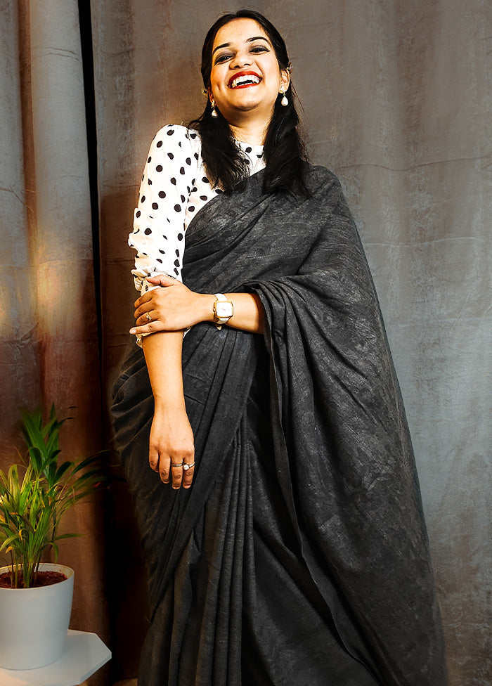 Black Cotton Saree With Blouse Piece - Indian Silk House Agencies