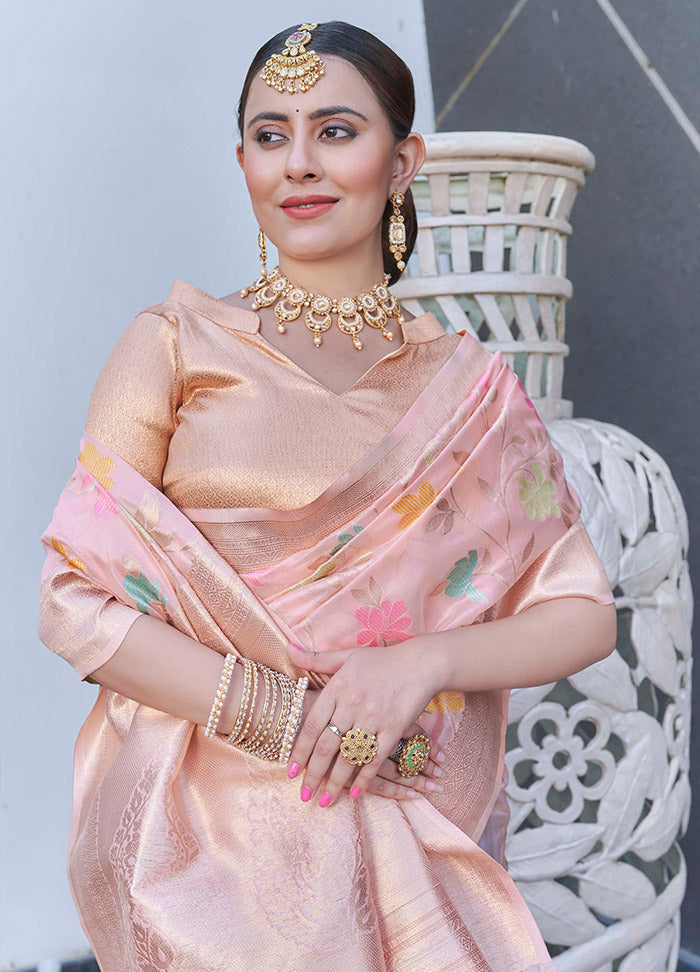 Pink Organza Saree With Blouse Piece - Indian Silk House Agencies