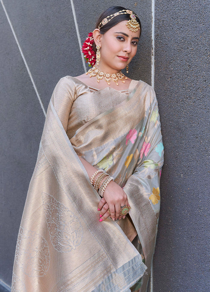 Grey Organza Saree With Blouse Piece - Indian Silk House Agencies