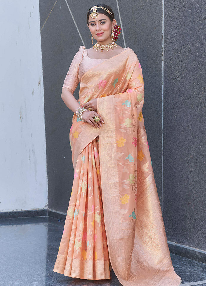 Peach Organza Saree With Blouse Piece - Indian Silk House Agencies