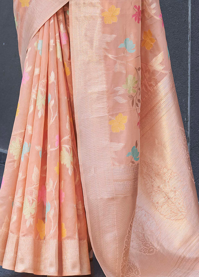 Peach Organza Saree With Blouse Piece - Indian Silk House Agencies