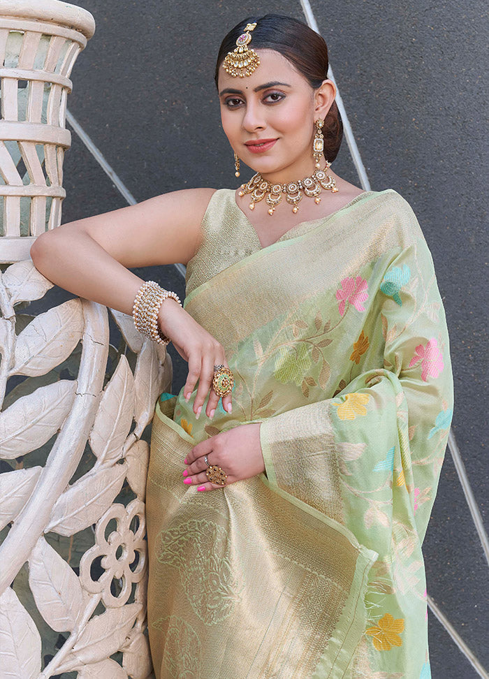 Green Organza Saree With Blouse Piece - Indian Silk House Agencies