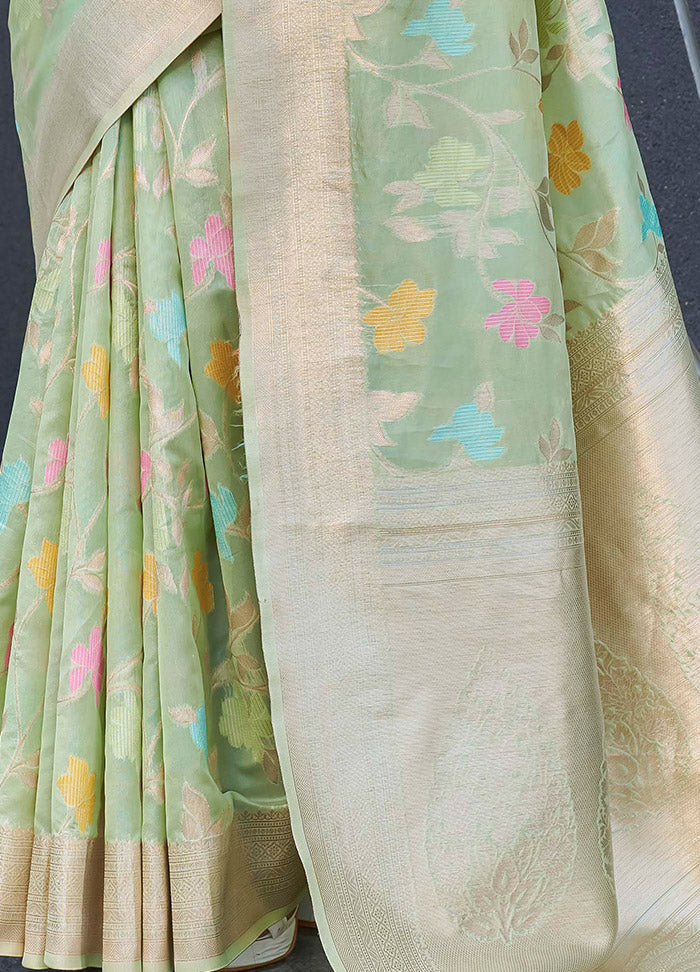 Green Organza Saree With Blouse Piece - Indian Silk House Agencies